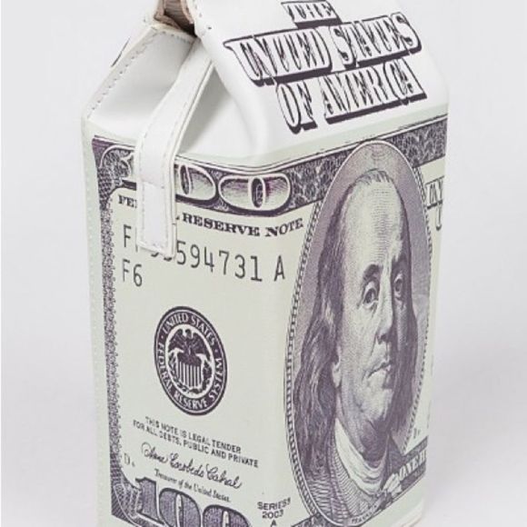 One Hundred Dollar- Money Themed - Milk Carton Crossbody Handbag- NWT - Picture 3 of 6